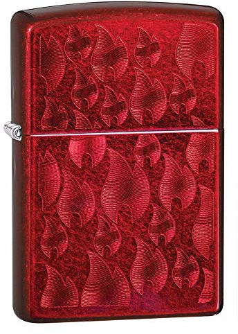 Zippo - Briquet tempête, Design Flammes, Rouge Pomme d’Amour glacée, Rechargeable, réutilisable, Coupe-Vent, boîte Cadeau, fabriqué aux États-Unis