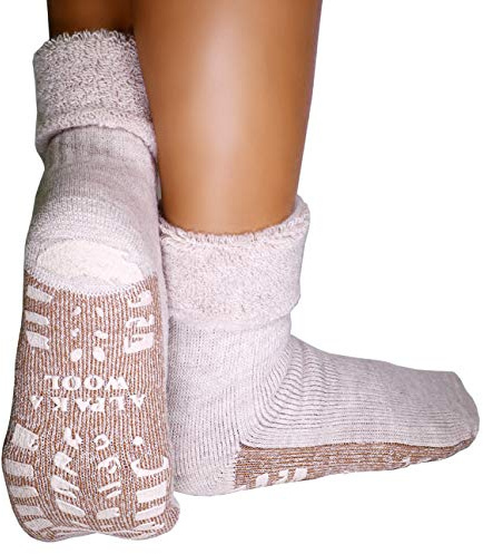 dunaro 1-2 Pairs of ABS Non-Slip Alpaca Socks Stopper Socks Studded Socks for Men and Women, 1 Pair | Beige, 35-38