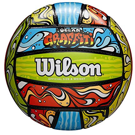 Wilson Unisex-Adult OCEAN GRAFFITI BLUORGR Volleyball, BLUE/ORANGE/GREEN/YELLOW, OFFICIAL