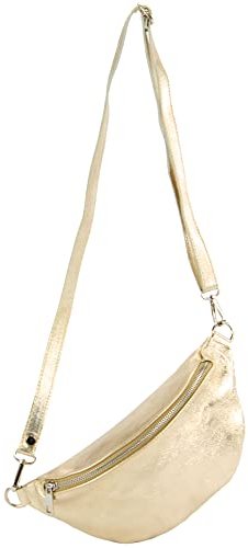 modamoda de T211 Damen Leder Bauchtasche Brusttasche Hüfttasche handmade in Italy, Farbe:Lightgold Metallic