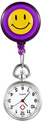 Silverora Krankenschwester Uhr mit Clip - Kartoon Smile Gesicht Nurse Watch zum Anstecken für Pflege und Arzt Bunt