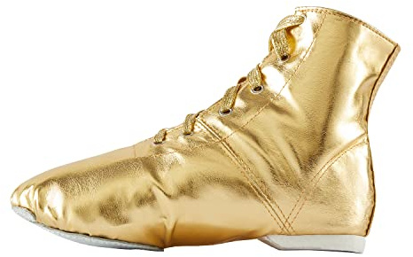 missfiona Zapatos de Jazz Danza para Mujer, Botas de Baile de Salón con cordones y Suela Dividida(36 EU, Gold)