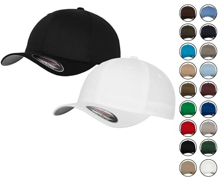2er Flexfit Unisex Wooly Combed Cap Baseball Caps graue Unterseite S M L XL XXL Basecap Mütze, L/XL, 1x Schwarz + 1x Weiss + 1x HL-Kauf Notizblock
