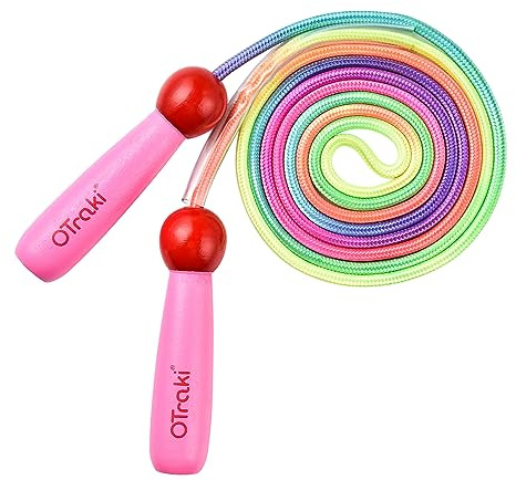 OTraki Rainbow Skipping Rope Kids, 2.5m Adjustable Skipping Ropes for Children Wooden Handle Pink Skipping Rope Exercise Jump Rope Kid for Girls Boys