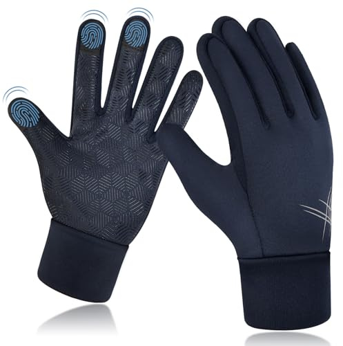 EEFOW Winter Waterproof Touchscreen Kids Gloves: Warm Lightweight Sport Snow Grip Wool Mitten for Age 10-12 Years Boys & Girls Youth Big Children for Ski Cycling Football Riding Soccer, Dark Blue