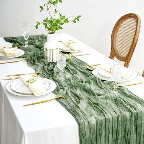 LeapBeast Table Runner en Mousseline Vert, Rustique, 90 x 300cm, pour Mariage et Fêtes