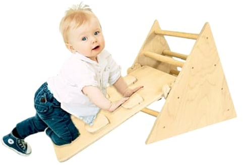 SWEETME - Triángulo Montessoriano Mini para niños con tobogán y escalada, plegable, de madera natural, juegos educativos para niños de 1 a 3 años