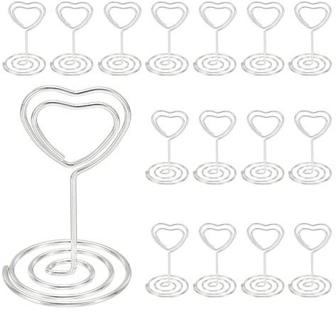 PATIKIL Portatarjetas De Mesa En Forma De Corazón De 2, 16 Pcs Portafotos De Alambre Portatarjetas De Notas Soporte Para Tarjetas Restaurantes Centros De Mesa Bodas, Plateado