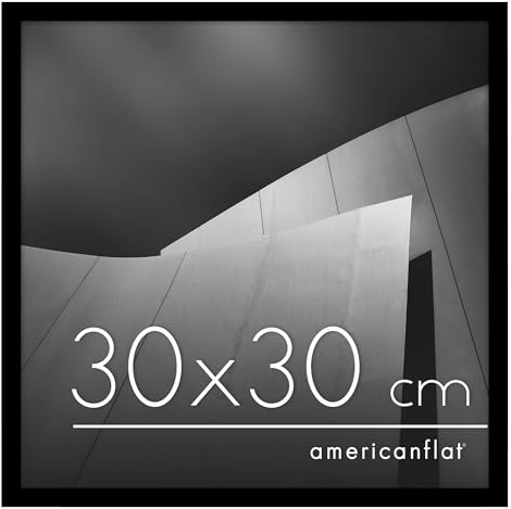 Americanflat Cornice 30x30 cm Nera - Cornice Quadrata con Bordo Sottile e Pannello Vetro Resistente agli Urti - Portafoto con Ganci Seghettati Integrati per Pareti