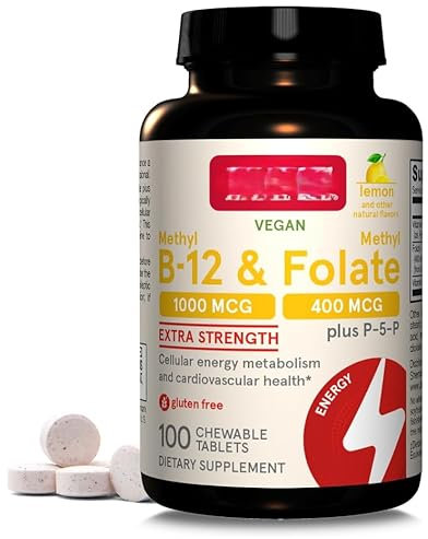Vegan Methyl B 12 1000mcg e Folato 400 mcg, Extra Forza, P-5-P, Chewables, Limone, 100 compresse