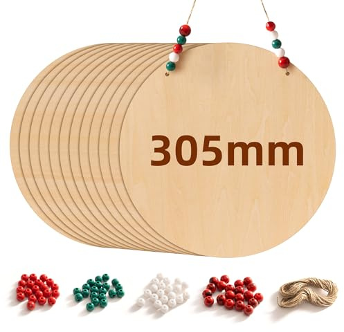 ROWOOD Set di 12 fogli di compensato rotondi, 30 cm, dischi in legno grezzo per fai da te, pittura, pirografia, decorazioni per la casa e le decorazioni natalizie