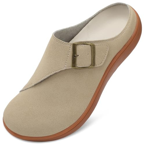 LeIsfIt Womens Wide Clogs Adjustable Diabetic Mules Slip on Clog Slippers for Swollen Edema Feet Wide Width Mules Potato Shoes Taupe Size 9