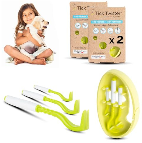 Tick Twister 3 Zeckenhaken für Hunde, Katzen und Menschen – Zeckenzange 3er Set mit Aufbewahrungsbox Sicheres Entfernen ohne Schmerzen – Ideal für Outdoor-Aktivitäten (Grün, 2er-Set)