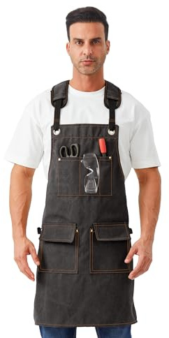 Nanxson Grembiuli da uomo in tela, Grembiule da Lavoro Pesante per Falegnameria e Saldatura con Spalline Incrociate, Ideale per Giardinaggio, Falegnami, Carpentieri