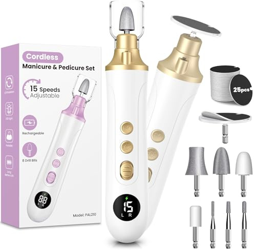 Lima per Unghie Elettrica, Set Manicure Elettrico e Pedicure, Fresa per Unghie Professionale per Pedicure, 15 Velocità, Con 8 Accessori, Smerigliatrice più Ampia per Unghie Spesse, Casa e Salone