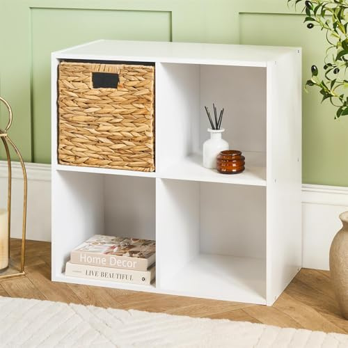 OHS 4 Tier Cube Storage Unit Bookcase Open Shelf, Oslo Storage Unit Bedside Cabinet Freestanding Shelving Display Book Shelf Cube Shelves for Living Room Bedroom Office - White