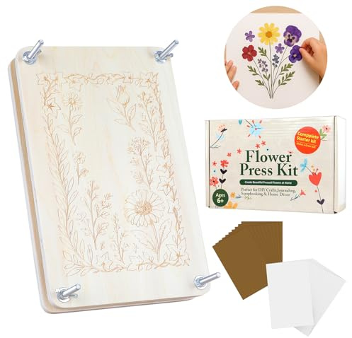 MeRGBWLife Large Flower Press Kit for Adults – 10.8x6.9 Wooden 6-Layer Flower Press for Pressed Flowers, Herbs & Leaves, DIY Flower Preservation for Bookmarks, Weddings, and Craft Projects