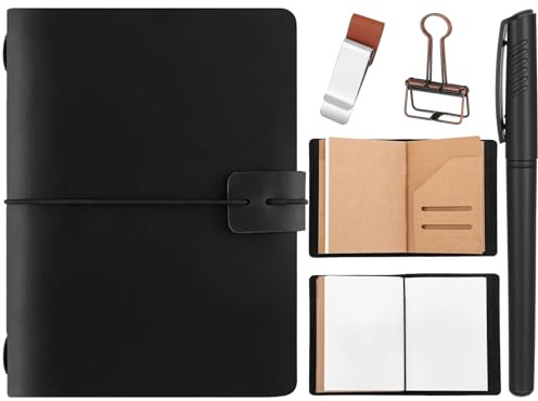 Thenshop Travelers Refillable Leather Journal Notebook Travel Diary Handmade Passport Travelers Journal for Men and Women with 3 Notebook Inserts, Pen Holder, Binder Clip(Black,Passport Size)