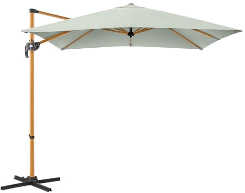 Christow 2.5m Cantilever Parasol – Sage Green, Steel with Wood Effect Finish, Banana-Style Umbrella for Garden Patio, Polyester Canopy, UPF30+ UV Protection, Crank Handle, Tilt Function, 360˚ Rotation