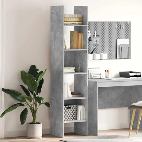 Frdhee Scaffale per scale, divisorio, libreria, grigio cemento, 40 x 35 x 180 cm, materiale in legno, per soggiorno, camera da letto, ufficio, facile da mantenere, design moderno