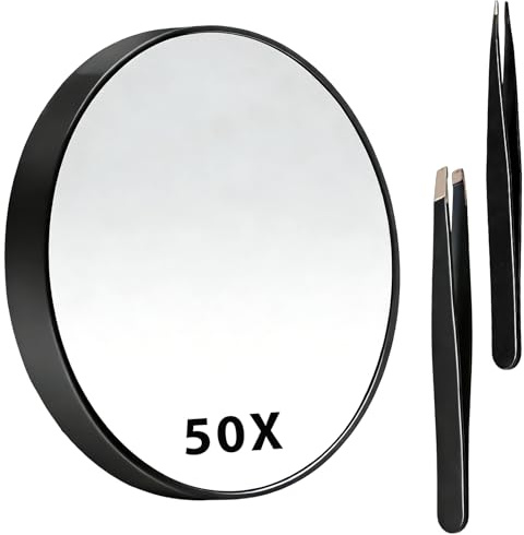 Havlock 50X Magnifying Mirror Magnifying Makeup Mirror with 2 Suction Cups and 2 Slant Tweezers Small Compact Mirrors Set for Travel Makeup Precision Eyebrow Plucking Blackheads Romoving 3.5 Inches