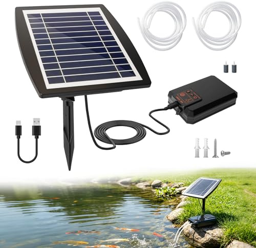 Aérateur de Bassin, Pompe à Oxygène Solaire, 3 W Pompe à air Solaire pour Aquarium, avec Tube d'oxygène et Pierre à Bulles d'air, pour Bassin Extérieur, Jardin, Hydroponie
