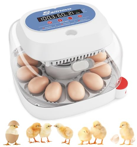 Sailnovo Incubadora de 12 Huevos con Volteo Automático, 4 Modos, Pantalla de Humedad y Ovoscopio Integrado. Para Gallinas, Patos y Codornices. Ideal para el Hogar, Granja y Educación (Azul)
