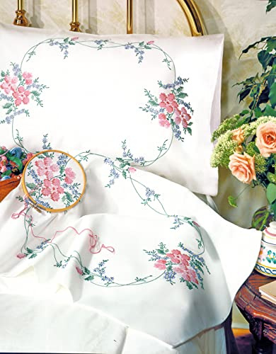 Tobin Stamped Pillowcase Pair for Embroidery, 20 by 30-Inch, Wild Rose,Standard,230080