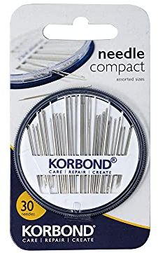 Korbond 30 Piece Needle Compact by Korbond – Needle Assortment for a Multitude of Hand Sewing, Betweens Tapestry & Darning Needles, White|blue|grey