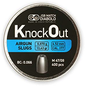 JSB Knockout Slugs - Hollowpoint Airgun Pellets | .177 Caliber (4.52mm), 13.43 Grain | Designed for Target Shooting and Hunting | 400 Count