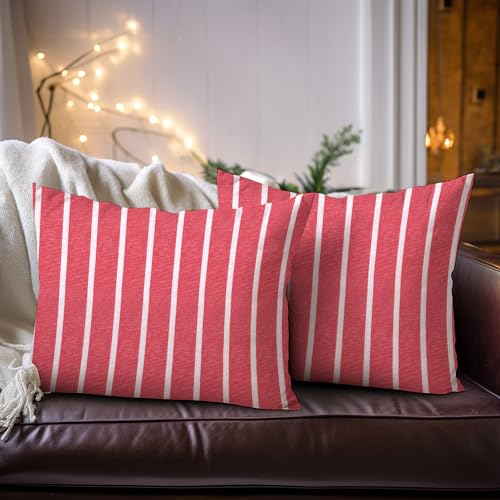 Encasa XO Kissenbezüge 2 Stück (30x50 cm) - Roma Red Stripes - Weiche Baumwolle Leinwand Ungefärbt Rechteckige Kissenbezug Bunte Dekorative für Wohnzimmer Schlafzimmer Sofa Waschbar