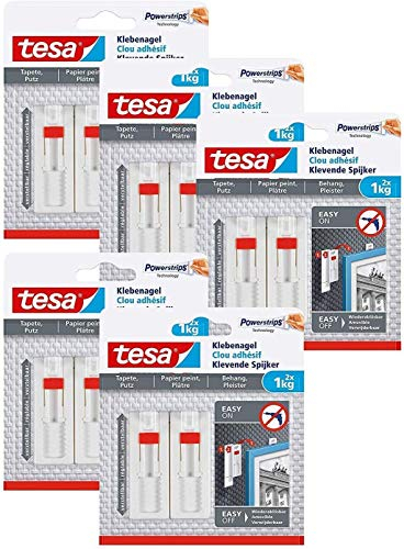 tesa Powerstrips Verstellbarer Klebenagel für Tapeten und Putz Weiß