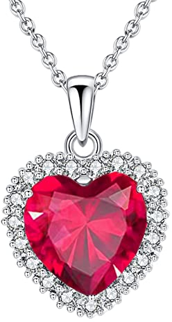 VONSSY Roter Rubin Geburtsstein Edelstein Halskette Herz Kristall Anhänger Halskette Rechteck Oval Schleife Smaragd Anhänger Rose Gold Platin Weißgold 18k Gelbe Kette (Herz A-Platin)