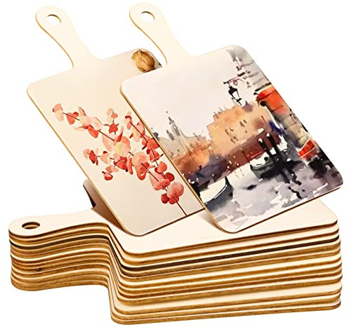 Oomcu 12 Pcs 9.1x5.5in Wooden Mini Cutting Board with Handle, Craft Tray
