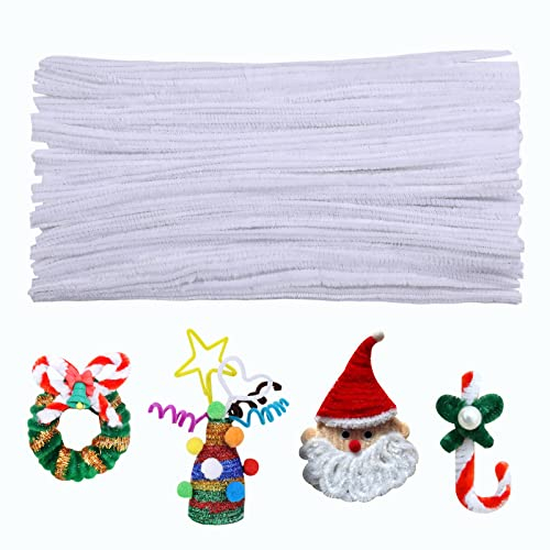 Benlay 100 Stück Pfeifenreiniger Chenille Stiel solide Farbe Pfeifenreiniger lose für Halloween Weihnachten DIY Handwerk zum basteln liefert dicke Pfeifenreiniger Chenille Stiele (Weiß)
