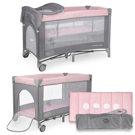 ms – Resesäng med två höjder, upp till 15 kg, babyhöjd, sidoöppning, hjul, matta, skötmatta, bärväska, vikbar och justerbar