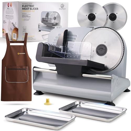 Meat Slicer, 200W Powerful Electric Food Slicer-Deli Meat Slicer Machine for Home Use for, Cheese, Bread, Vegetables-2 Round 7.5 Stainless Steel Blade, Child Lock Protection & Adjustable Thickness