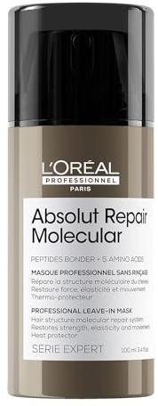 L’Oréal Professionnel Absolut Repair Molecular Leave-In Hair Mask 100ml, For Extremely Damaged Hair, Molecular Peptides Bond Repair, Restore Strength & Elasticity, Hair Treatment