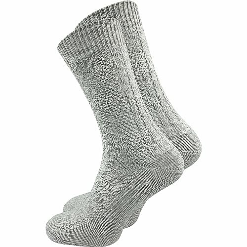kurze Herren Trachtensocken (1 Paar) mit Zopfmuster | Trachtenstrümpfe | Schoppersocken mit Komfortbund aus Wolle | Ideale Ergänzung für Ihre Lederhose auf dem Oktoberfest oder Wasen (39-42, grau)