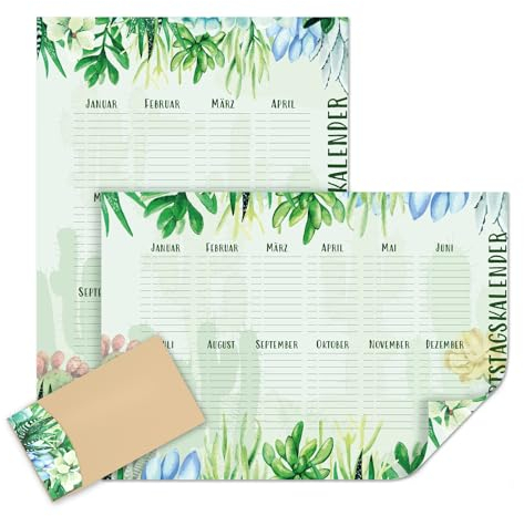 Geburtstagskalender Kaktus Grün I DIN A2 I jahresunabhängig I Dauerkalender I Wandkalender quer oder hoch I dv1296