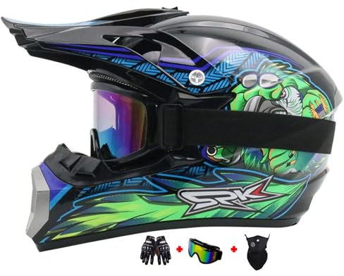Motocross Fullface MTB Helm Kinder, Mit Handschuhe Maske Brille, Downhill Motorradhelm Kinder, Helm Set Herren ATV Motorradhelm MX Enduro, MTB Helm, Motorradhelm Motorrad Downhill Helm (Color : B, S