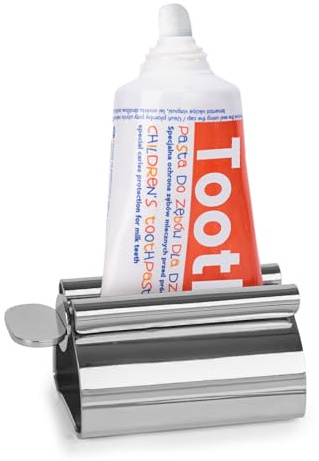 LOVEINUSA Toothpaste Tube Squeezer Dispenser, 1PCS Toothpaste Roller Squeezer Tool Metal Stainless Steel Tooth Paste Holder for Bathroom, Silver