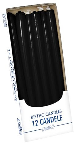 Candele Coniche, Nero, Diametro 2.2 cm, Altezza 30 cm, 12 pezzi