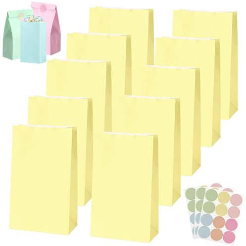30 st babygul presentpåse, papper, pastell, festpåsar för barn, vuxenfester, liten födelsedagsfest gynnsam godisväska, kraftpapperspåsar med 36 klistermärken för presenter, jul, bröllop, påskfester