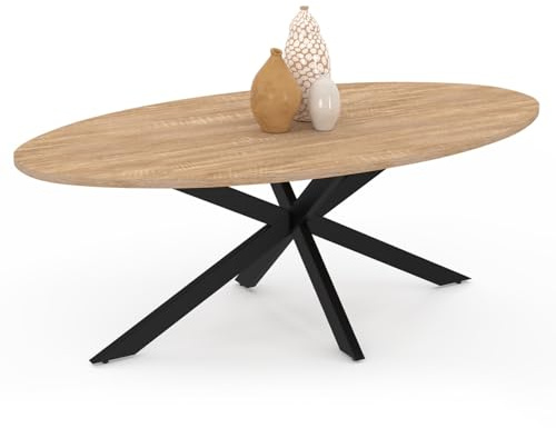 IDMarket - Ovaler Couchtisch ALIX 110 cm Spinnenfuß aus Holz und Schwarz