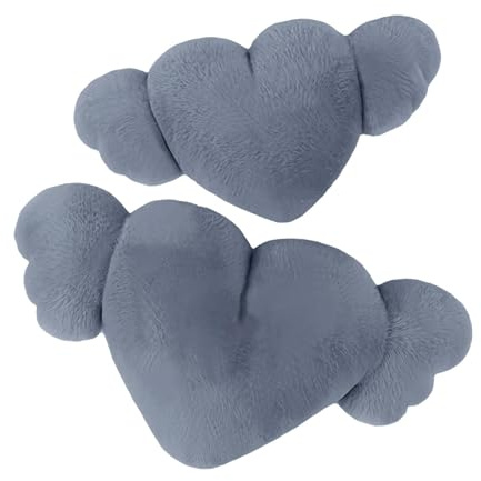 Cojín de corazón con alas de ángel, cojín de Peluche para Coche, 2 Cojines de reposacabezas con alas en Forma de corazón, Cojines de Felpa para Viajes en Coche, decoración de café, Sala de
