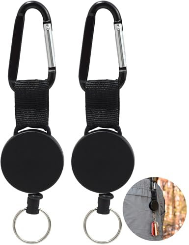 Greacesrio Paquete de 2 llaveros retráctiles, Heavy Duty retráctil Key Chain Llave Reel, Mosquetón Resistente, carrete táctico de identificación con cable retráctil de acero de 60 cm