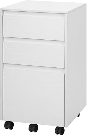 WOLTU mobiler Aktenschrank, Schrank für Aktenordner, Aufbewahrungsschrank im Büro, Büroschrank mit Rollen, Rollcontainer mit 3 Schubladen, Weiß schwarz, 40x70x40 cm, ASK01ws