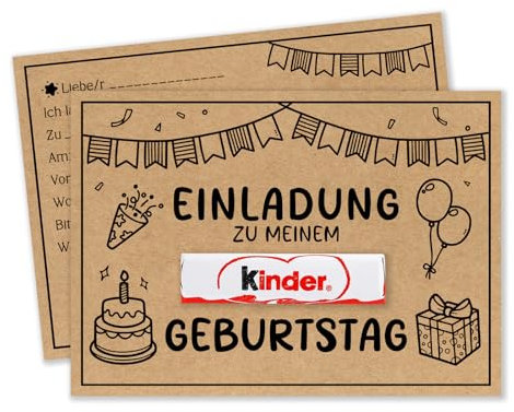 Vielucks 15 x KINDER Einladungskarten - Kraftpapier - Original - DIN A6,Kreativität Einladungskarten Kindergeburtstag Junge Mädchen,Geburtstagseinladungen,Partyeinladungen,Einschulung Einladungskarten