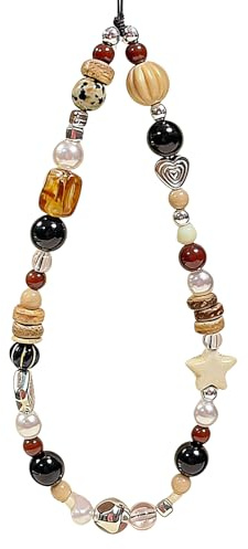 CasaPopz Beaded Camera Wrist Strap Cute Digital Camera Charm Lanyard Phone Charms Strap Beaded Camera Chain for Phone Bag Keychain (Brown Bead)